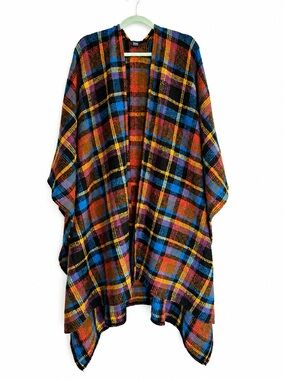 Made in Italy Mohair Blend Plaid Oversized Cape Poncho Boho Artsy
